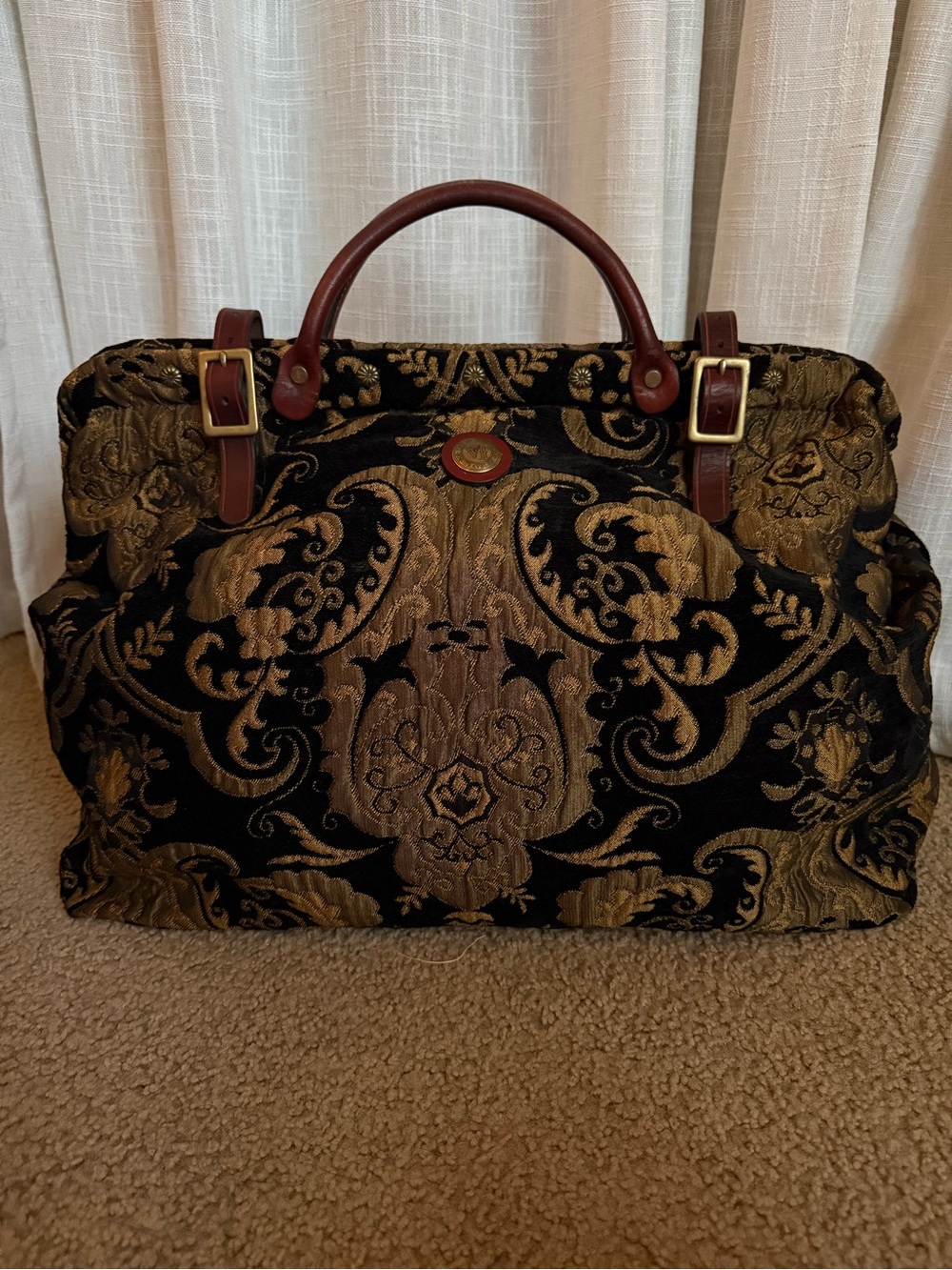 Vintage The Victorian Traveler Tapestry Carpet Bag Weekender Made in USA